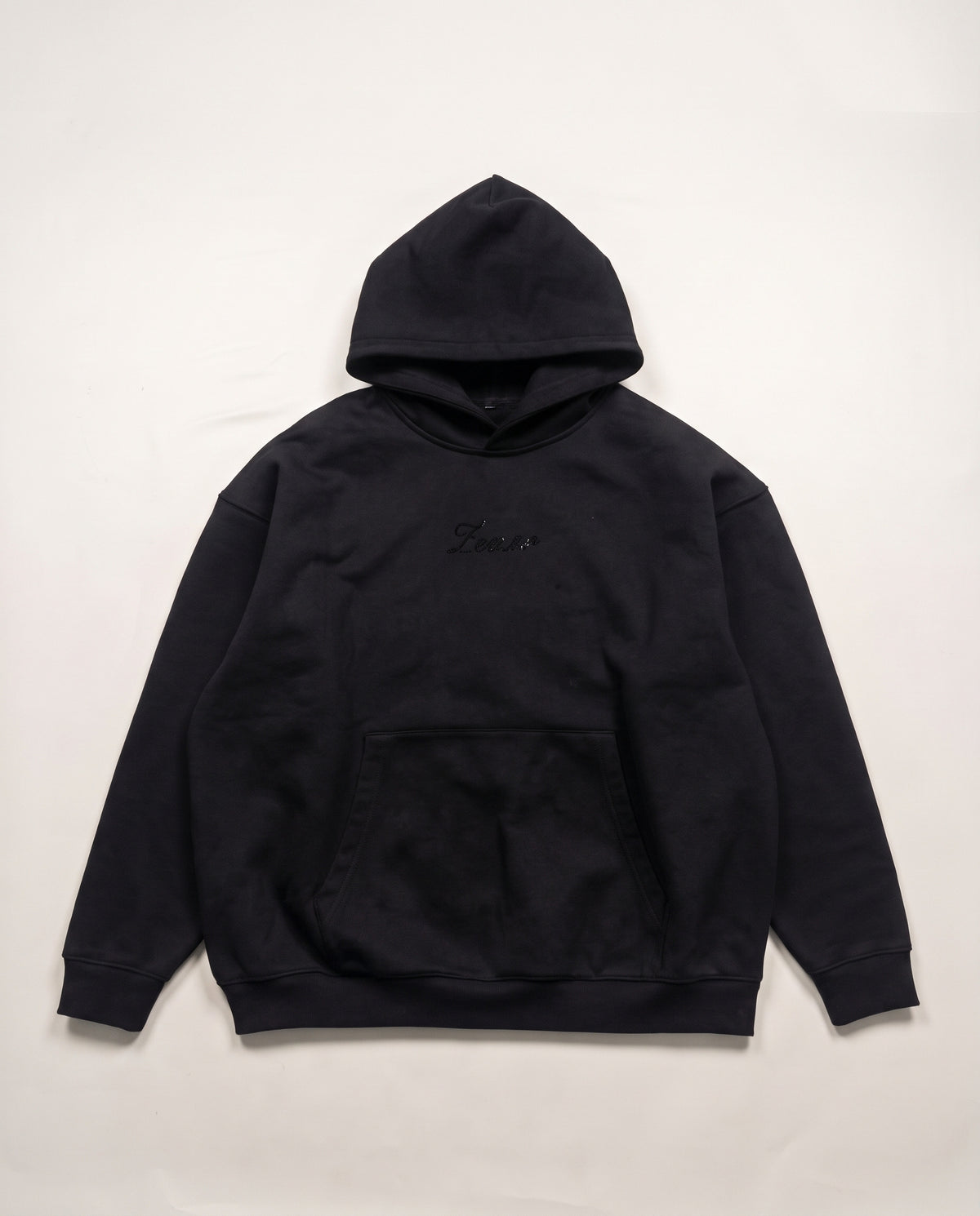 Eagle Rhinestone Hoodie in black, front view — plain heavyweight cotton hoodie, flat lay
