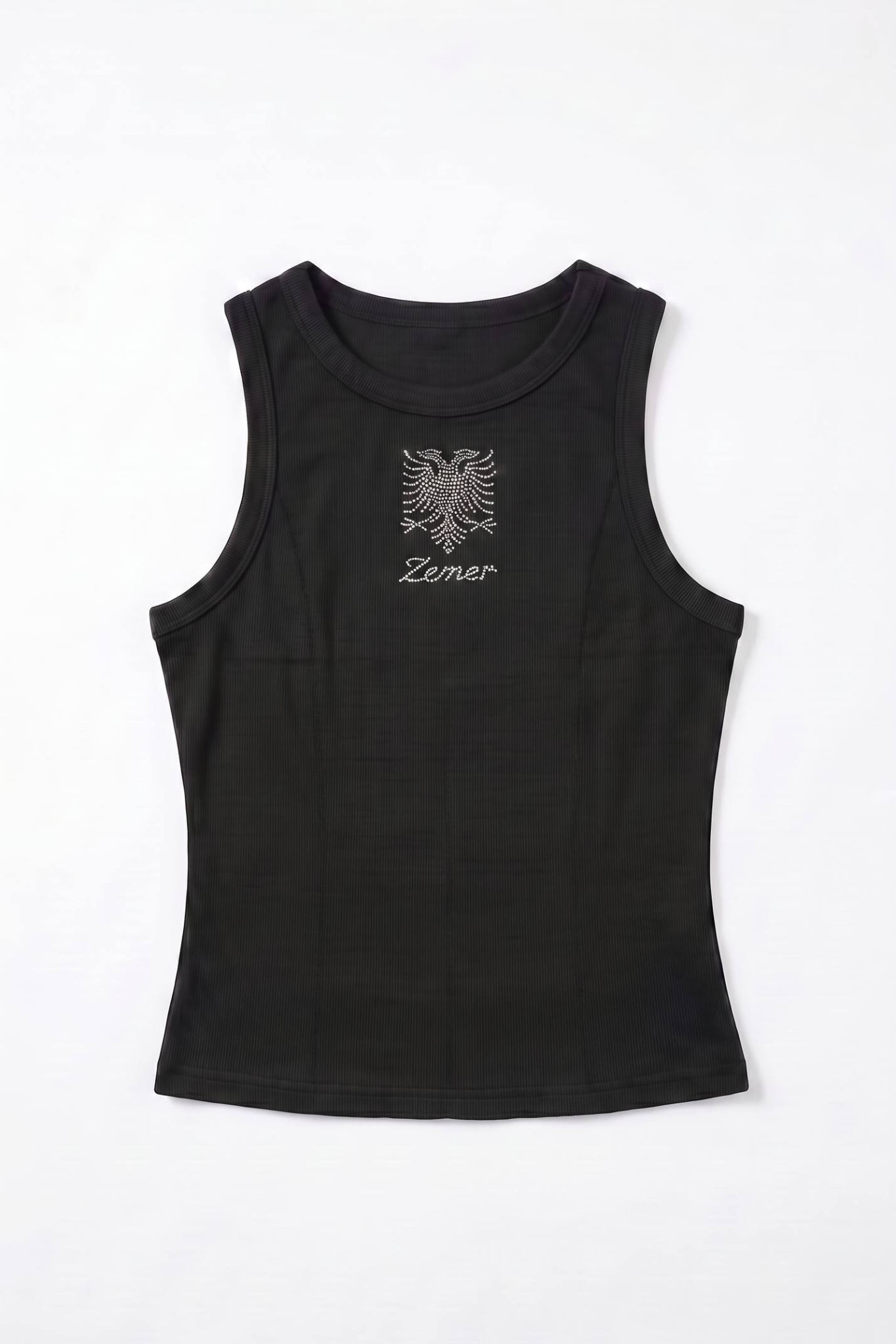Zemer Eagle Rhinestone Racer Rib Tank - Black