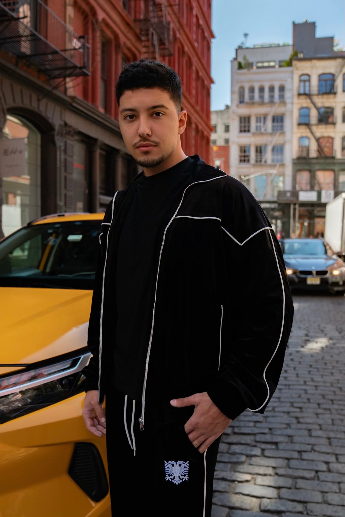 ALBANIAN VELOUR JACKET - WHITE STITCH