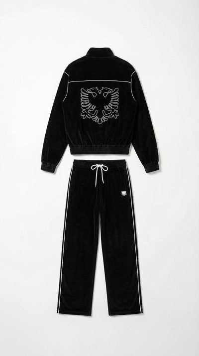Albanian Velour Set - White Stitch (Jacket + Pants)