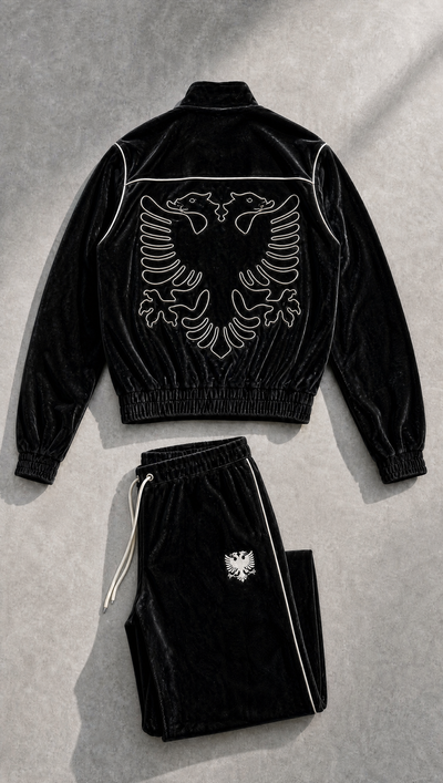 Albanian Velour Set - White Stitch (Jacket + Pants)