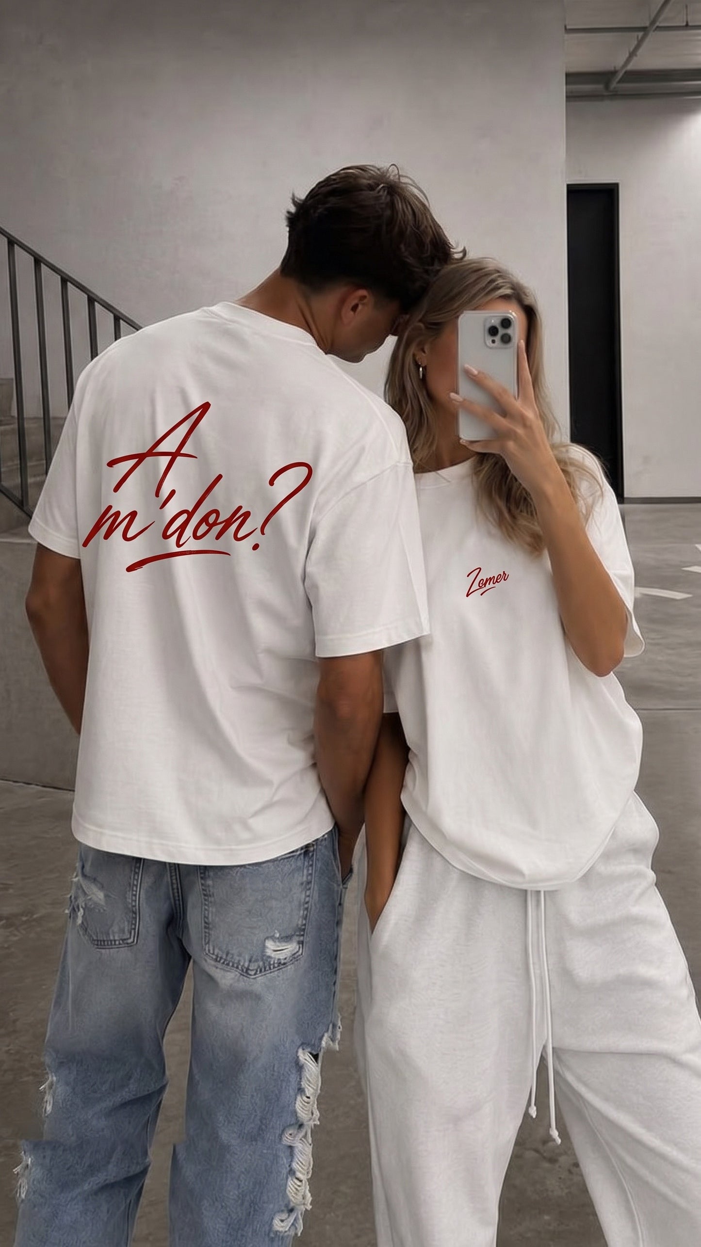 Albanian Graphic Tee — A'mdon? Tee — on model | Hajde Zemer