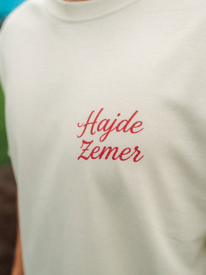 Albanian Graphic Tee — Make Byrek Not War Tee — close-up | Hajde Zemer