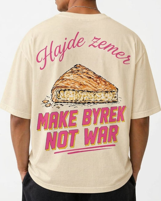 Make Byrek Not War Tee Back - Cream