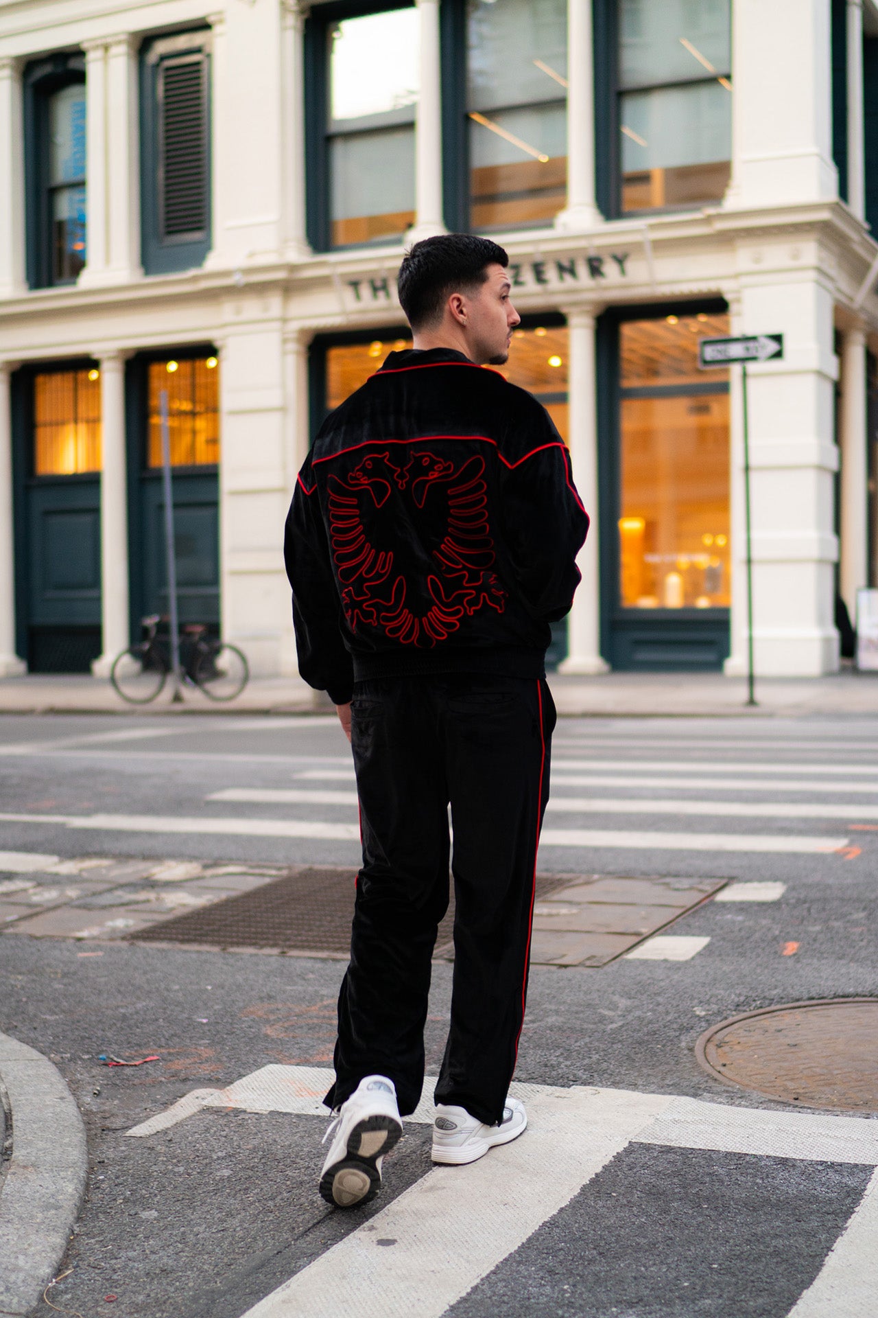 ALBANIAN VELOUR PANTS - RED STITCH