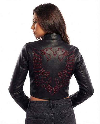 Albanian Eagle Cropped Racer Jacket — Women's