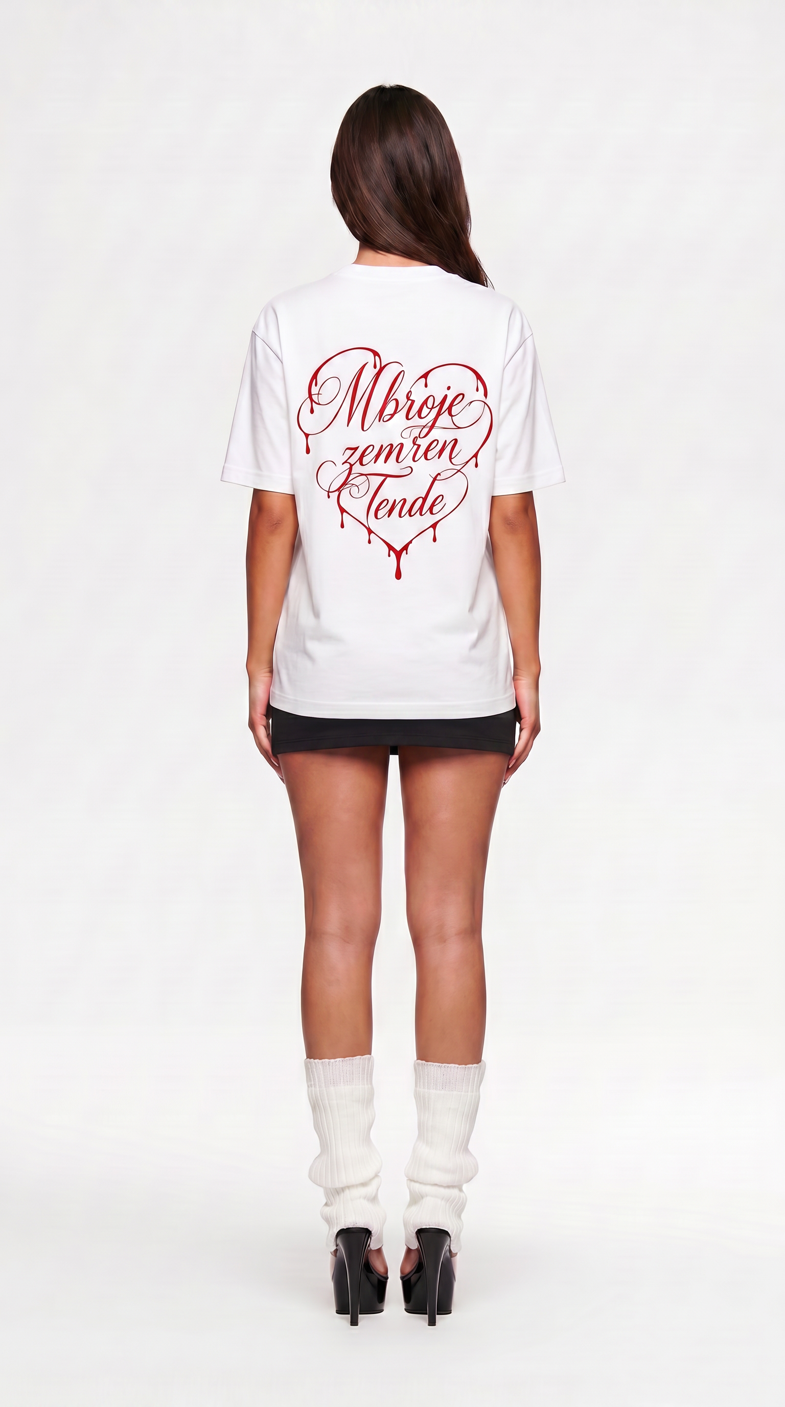 Albanian Graphic Tee — MZT Tee — Mbroje Zemren Tende — on model | Hajde Zemer