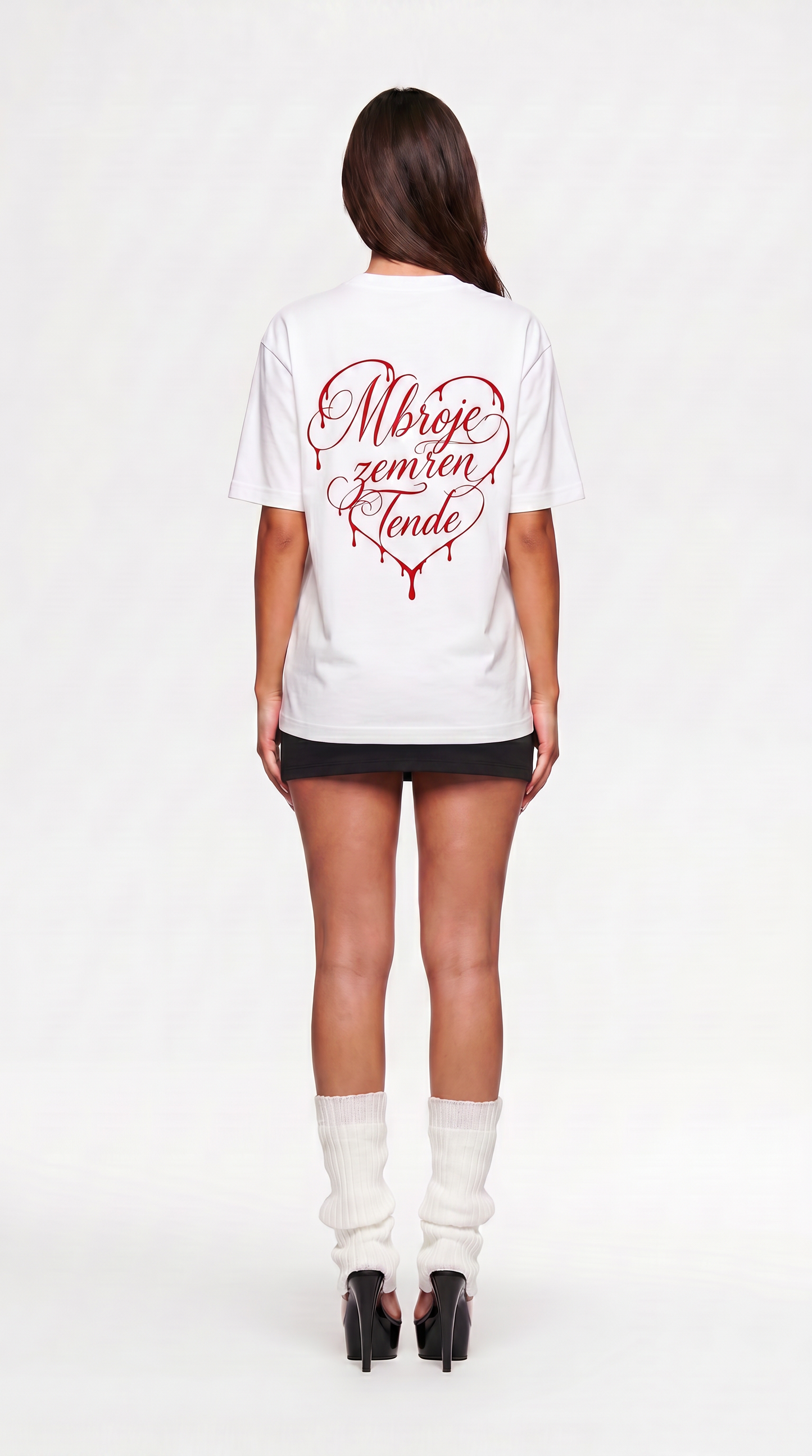Albanian Graphic Tee — MZT Tee — Mbroje Zemren Tende — on model | Hajde Zemer