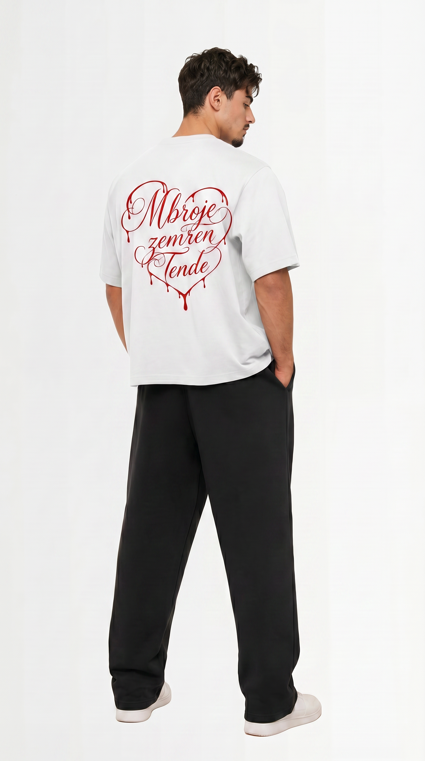 Albanian Graphic Tee — MZT Tee — Mbroje Zemren Tende — lifestyle shot | Hajde Zemer
