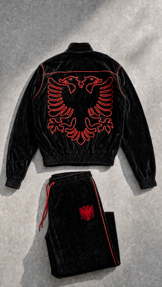 Albanian Velour Set - Red Stitch (Jacket + Pants)