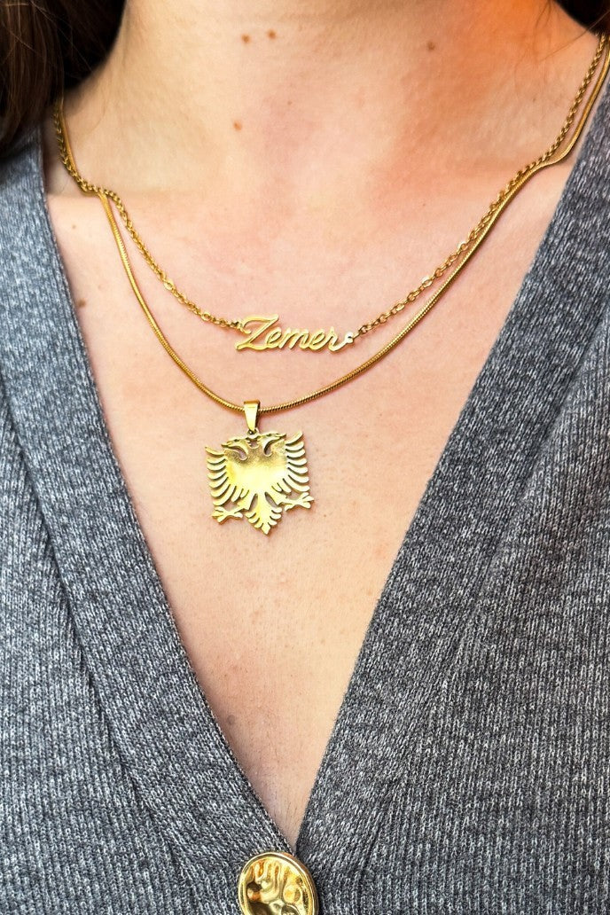 Albanian Jewelry — Zemer Script Necklace — lifestyle shot | Hajde Zemer