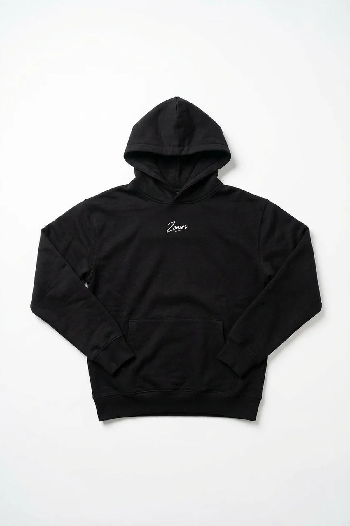 Expensive or Albanian Hoodie in black, front view, Zemer script chest print