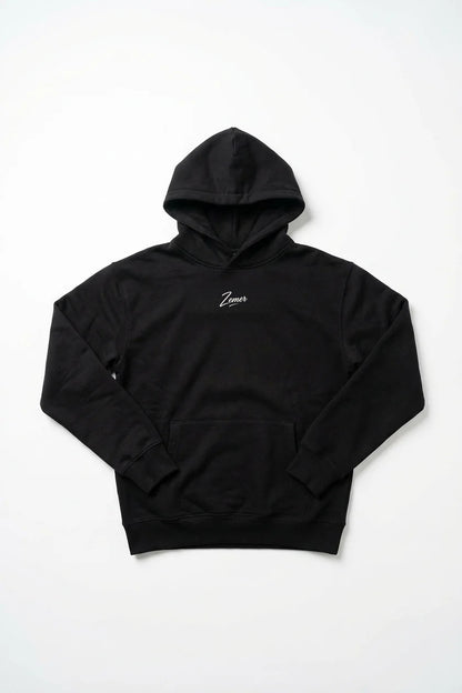 Expensive or Albanian Hoodie in black, front view, Zemer script chest print