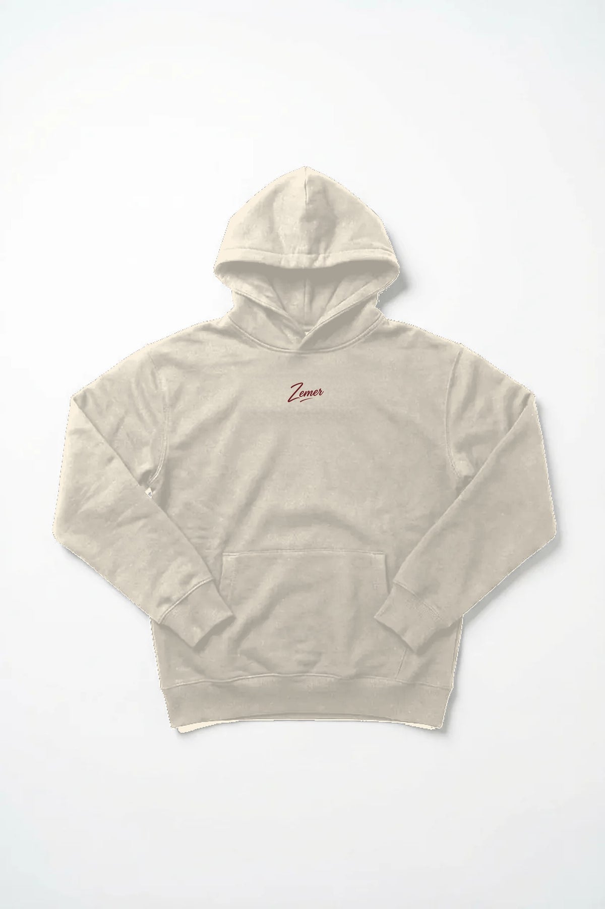 Expensive or Albanian Hoodie in cream, front view, Zemer script chest print