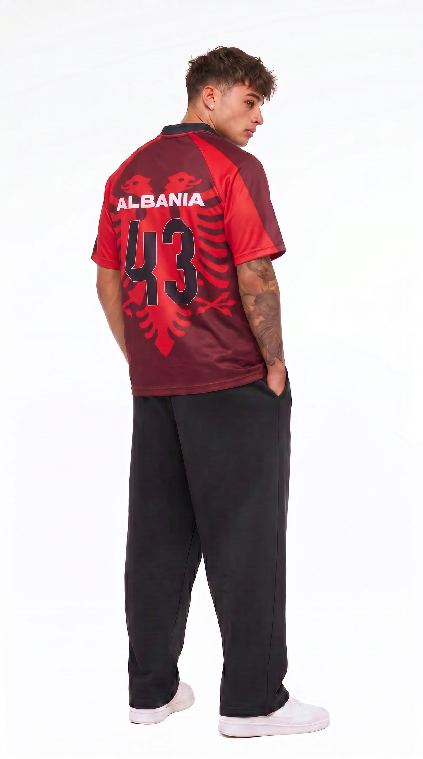 Albanian Eagle Football Jersey — on model | Hajde Zemer