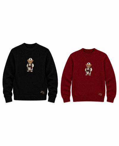 Albanian Ted Dua Bear Sweater Set (Black + Burgundy)