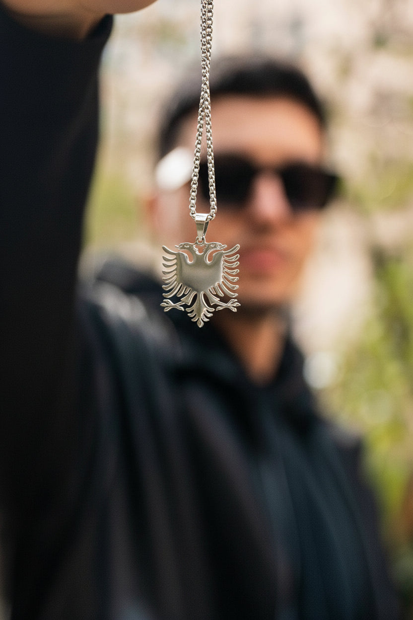 Albanian Eagle Pendant Necklace — close-up | Hajde Zemer