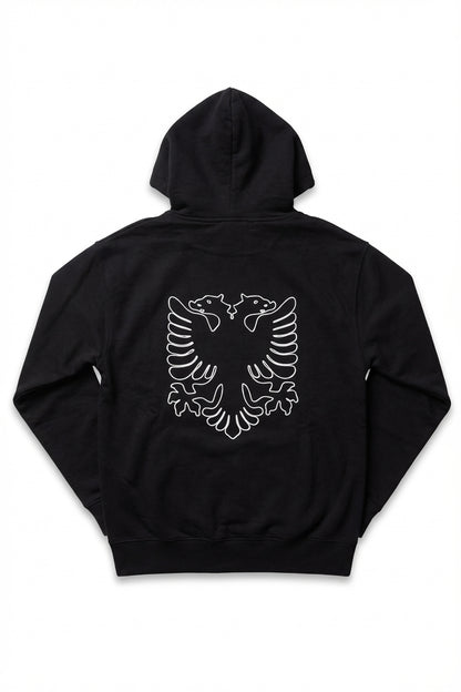 Hajde Zemer Hoodie — back view flat lay with Albanian eagle design
