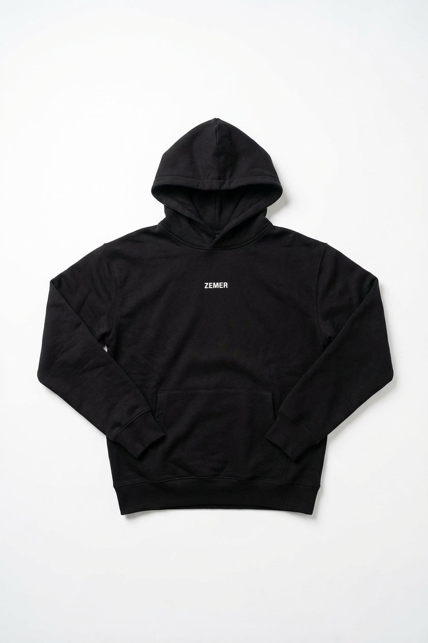 Hajde Zemer Hoodie — front view flat lay with ZEMER chest text