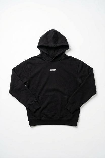 Hajde Zemer Hoodie — front view flat lay with ZEMER chest text