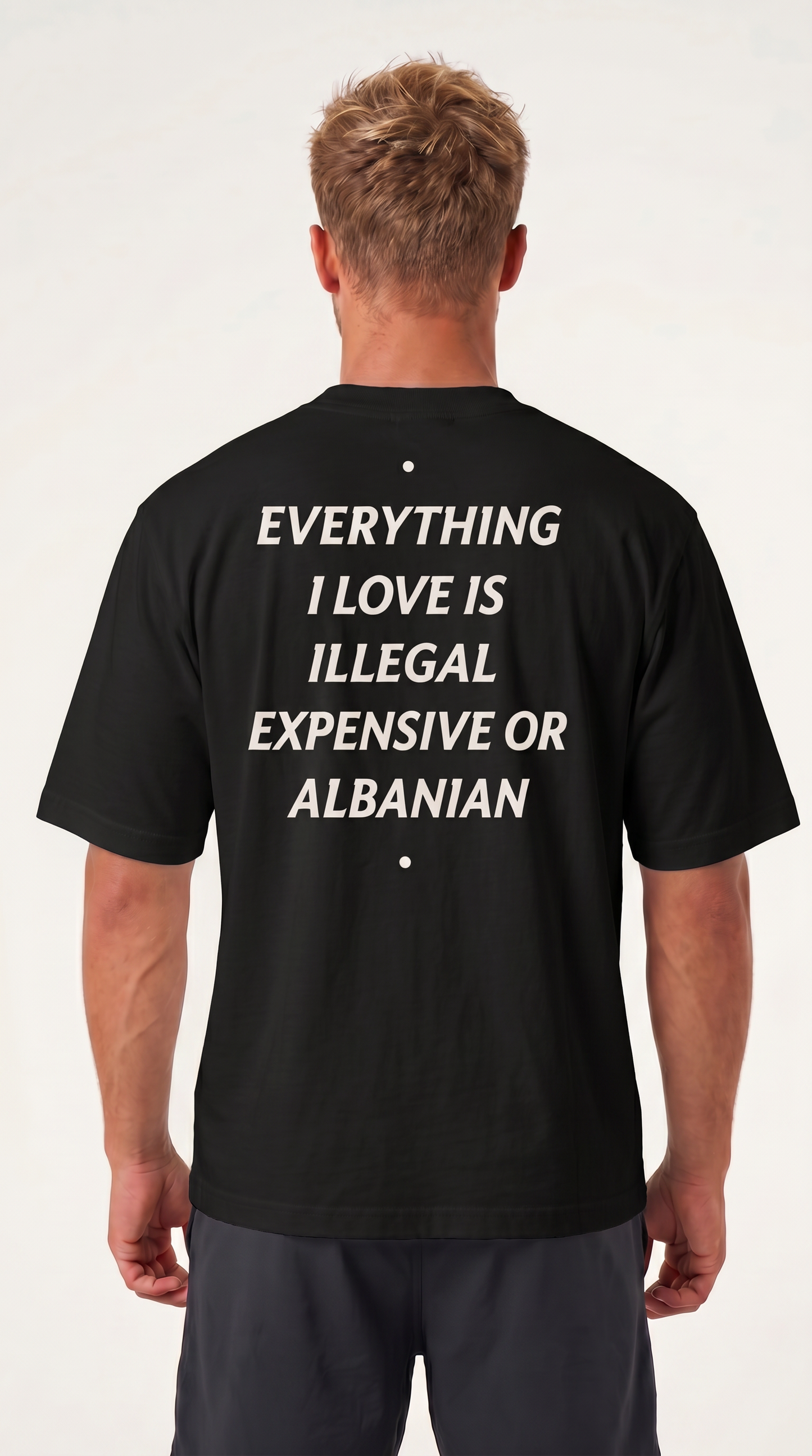 Albanian Graphic Tee — Expensive or Albanian Tee — close-up | Hajde Zemer