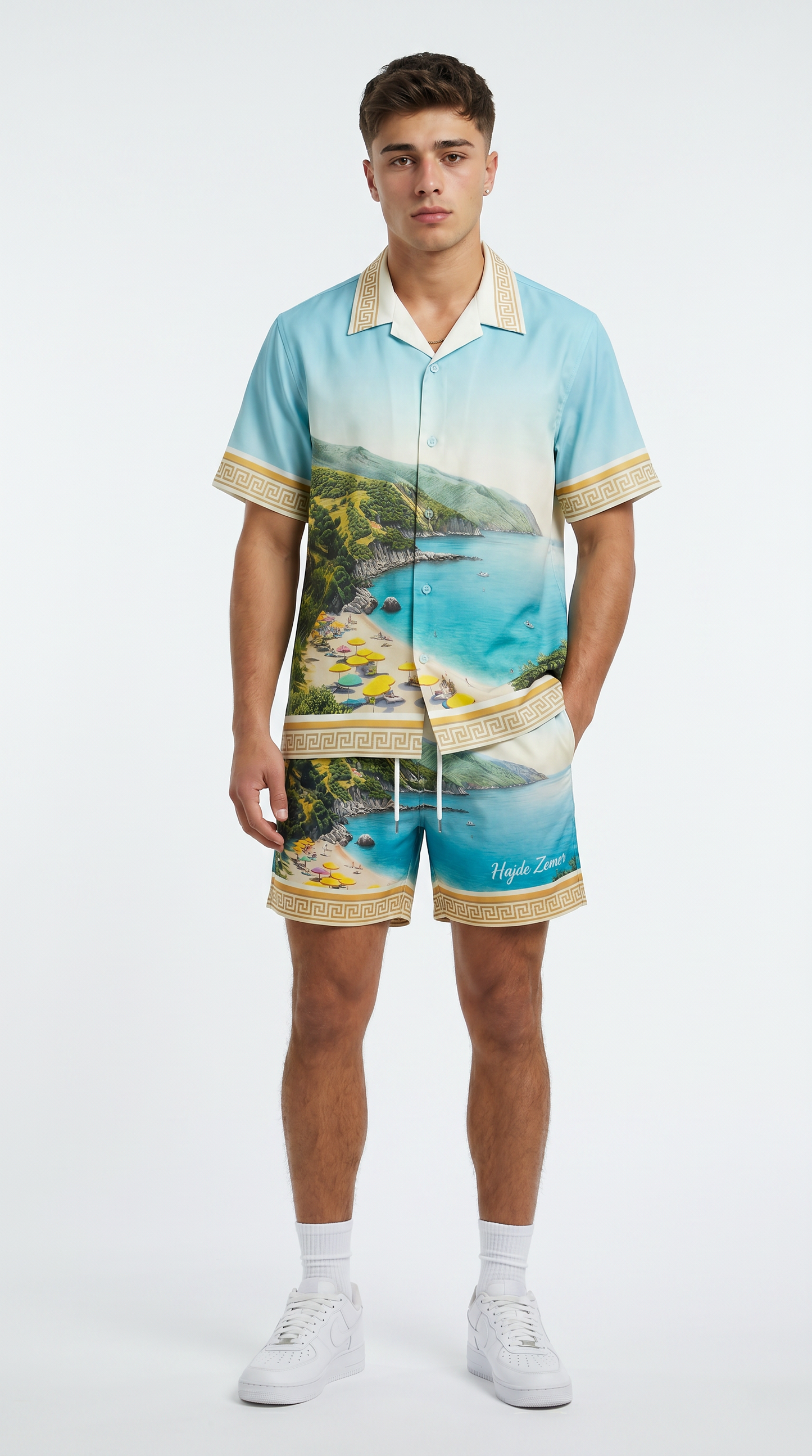 Albanian Streetwear — Greencoast Set (Shirt + Shorts) — on model | Hajde Zemer
