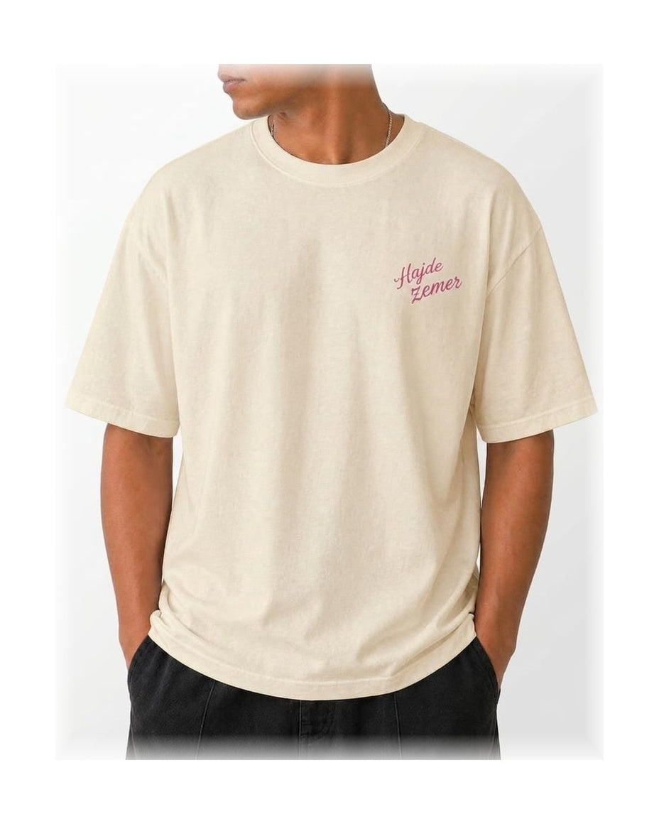 Albanian Graphic Tee — Make Byrek Not War Tee — on model | Hajde Zemer
