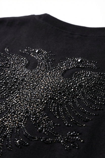 Zemer Script Tee — Rhinestone Detail Close-Up