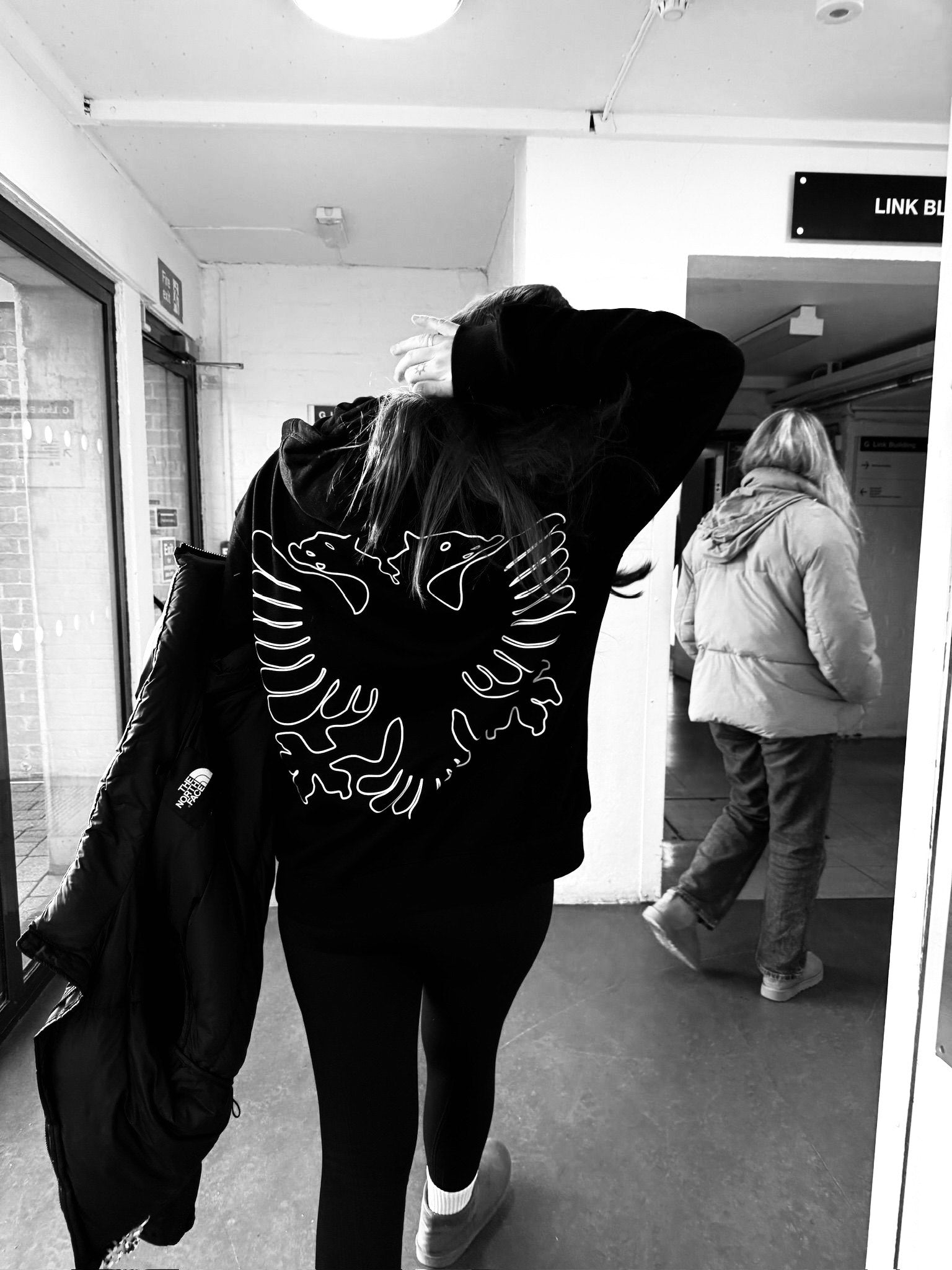 UGC - Suilda walking in Eagle Hoodie BW