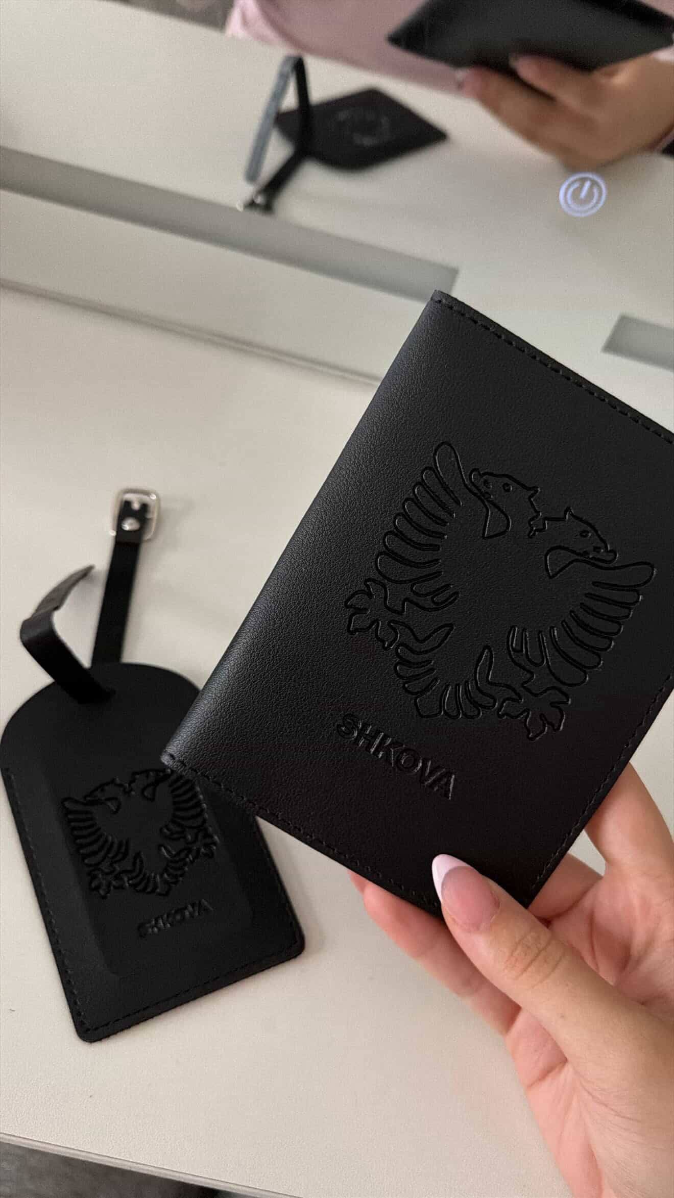 Albanian Passport Holder & Luggage Tag Set — close-up | Hajde Zemer