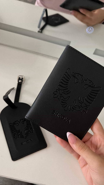 Albanian Passport Holder & Luggage Tag Set — close-up | Hajde Zemer