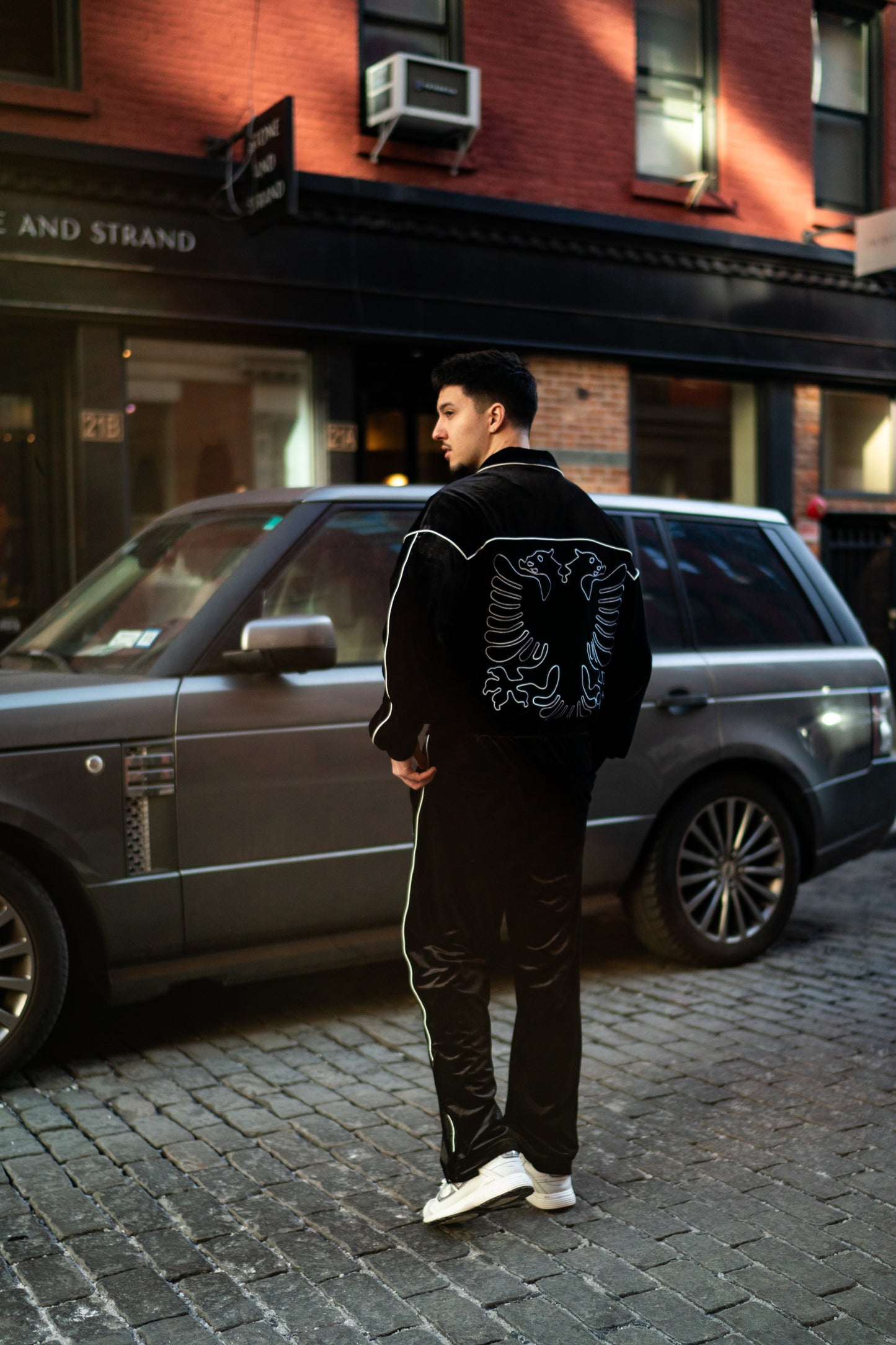 Albanian Velour Jacket - White Stitch