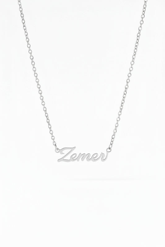 Zemer Script Necklace Silver